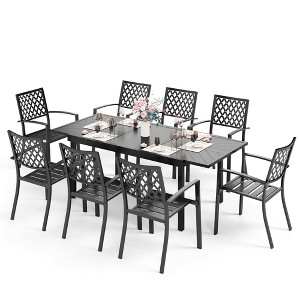 Captiva Designs 9pc Patio Dining Geometric Pattern Extendable Steel Rectangle Table & Steel Chairs - 1 of 4
