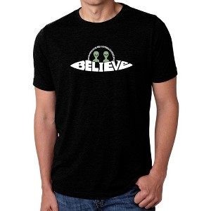 LA Pop Art Believe UFO - Men's Premium Blend Word Art T-Shirt Black 2X Large - 1 of 4