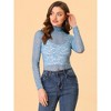 Allegra K Women's See-Through Long Sleeve Turtleneck Sheer Floral Lace Blouse - 2 of 4