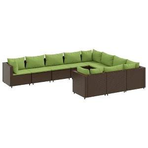 vidaXL Patio Sofa Set Brown and Green - 1 of 4