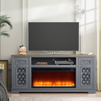 Gray 70" Electric Fireplace TV Stand with Cabinets