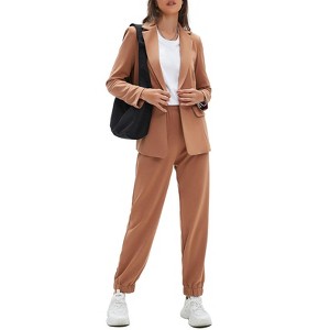 EXLURA Women's Business One Button Blazer Jacket High Elastic Waist Pant Suit Set Casual Loose 2 Piece Suits Office Work - 1 of 4