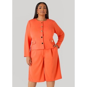 Women's Button Detailed Crepe Jacket - Size 26/28, Nasturtium