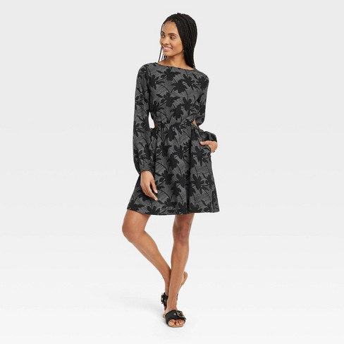 Women's Balloon Long Sleeve Mini A-Line Dress - Universal Thread™ Black  Floral S