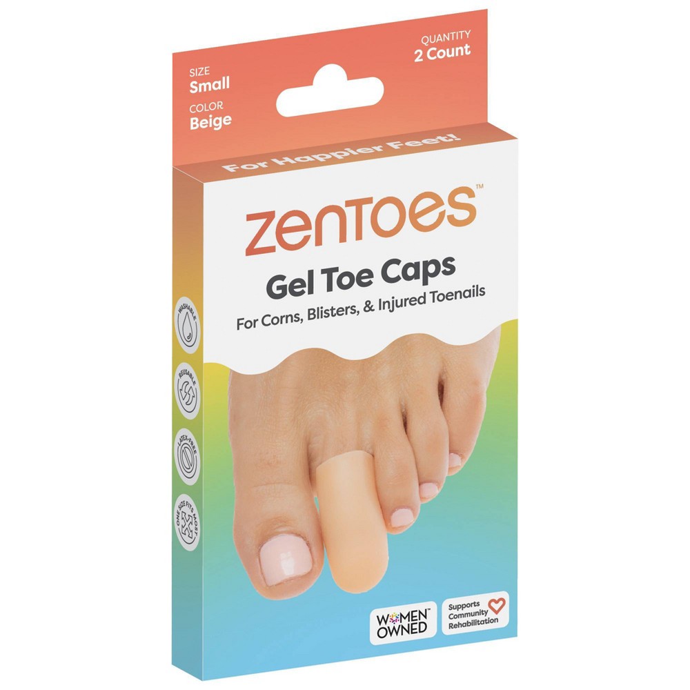 ZenToes Gel Toe Caps to Protect Toes - Beige - S - 2pk