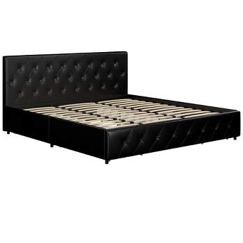 Dalia Faux Leather Upholstered Bed with Storage Black - Room & Joy