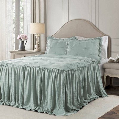 King 3pc Ravello Pintuck Ruffle Skirt Bedspread & Sham Set Blue - Lush Décor