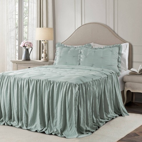 King 3pc Ravello Pintuck Ruffle Skirt Bedspread & Sham Set Blue - Lush ...