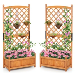Tangkula 2PCS 60" Tall Raised Garden Bed w/Diamond Lattice Trellis Drainage Holes Outdoor - 1 of 4