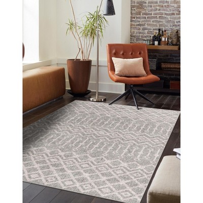 Eco-Friendly Gray Trellis Rectangular Indoor Rug