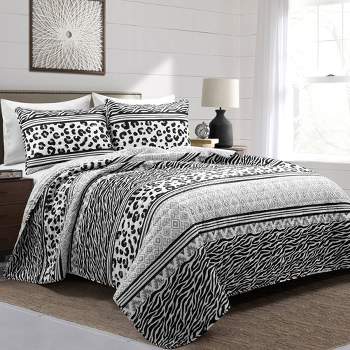 3pc Animal Global Quilt Set Black/White - Lush Décor