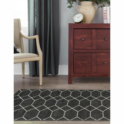 Dark Gray and Ivory Geometric Trellis Runner Rug