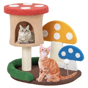 Costway 23.5 Inch Tall Mushroom Cat Activity Center with Scratching Board & Spring Ball - 1 of 4