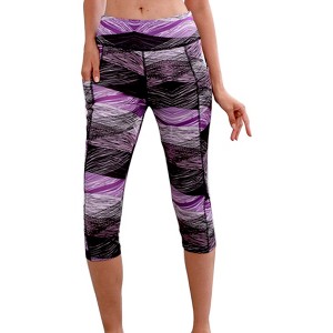 Anna-Kaci Active Women's Printed High Waisted Blue White Yoga Gym Stretchy Capri Pants Leggings for Workout Wear - 1 of 4