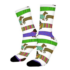 Cartoon Dachshund Dogs Women Printed Crew Socks Funny Funky Socks Soft Polyester Novelty Gifts for Artists Men - 1 of 1