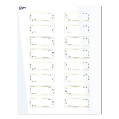 Avery Labels, 1" x 2-5/8", Glossy White, Green Florals w/ Gold Dots, 160ct
