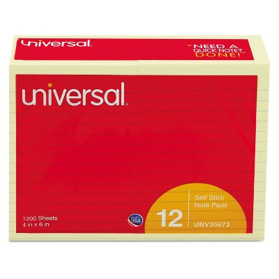 UNIVERSAL Standard Self-Stick Notes Lined 4 x 6 Yellow 100-Sheet 12/Pack 35673