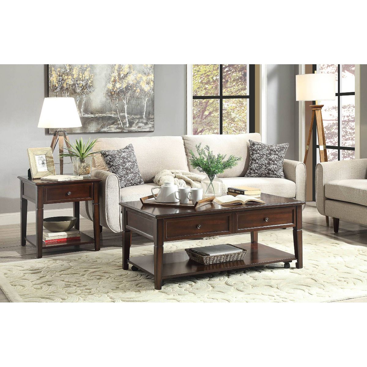 Acme Furniture Malachi End Table Walnut: Rectangular Side Table with Storage Drawer and Shelf - thumbnail 5