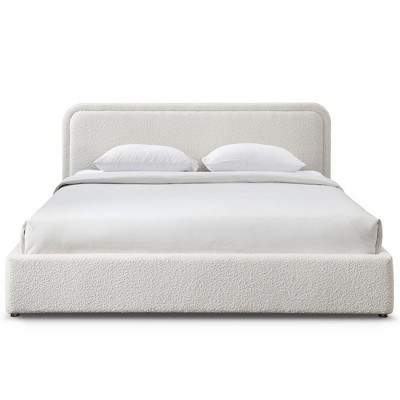 Omax Decor,Upholstered Platform King Bed in White Boucle Fabric