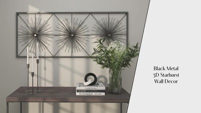 Black Iron Starburst Wall Sculpture with Frame, 24" x 48"