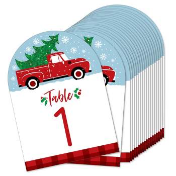 Big Dot of Happiness Merry Little Christmas Tree - Red Truck Christmas Party Double-Sided 5 x 7 inches Cards - Table Numbers - 1-20