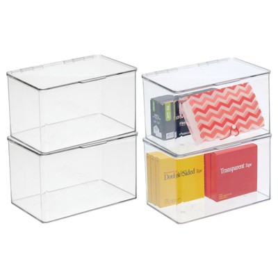 mDesign Plastic Office Storage Organizer Caddy Tote with Handle, 4 Pack - Clear