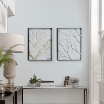 Gold and Silver Tree Branches Wall Decor Panels Set