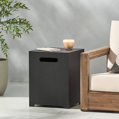 Wellington Outdoor Square Iron Tank Holder Side Table Brushed Brown - Christopher Knight Home