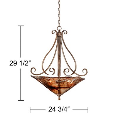 Elegant Amber Scroll 24.75" Golden Bronze Art Glass Pendant Chandelier