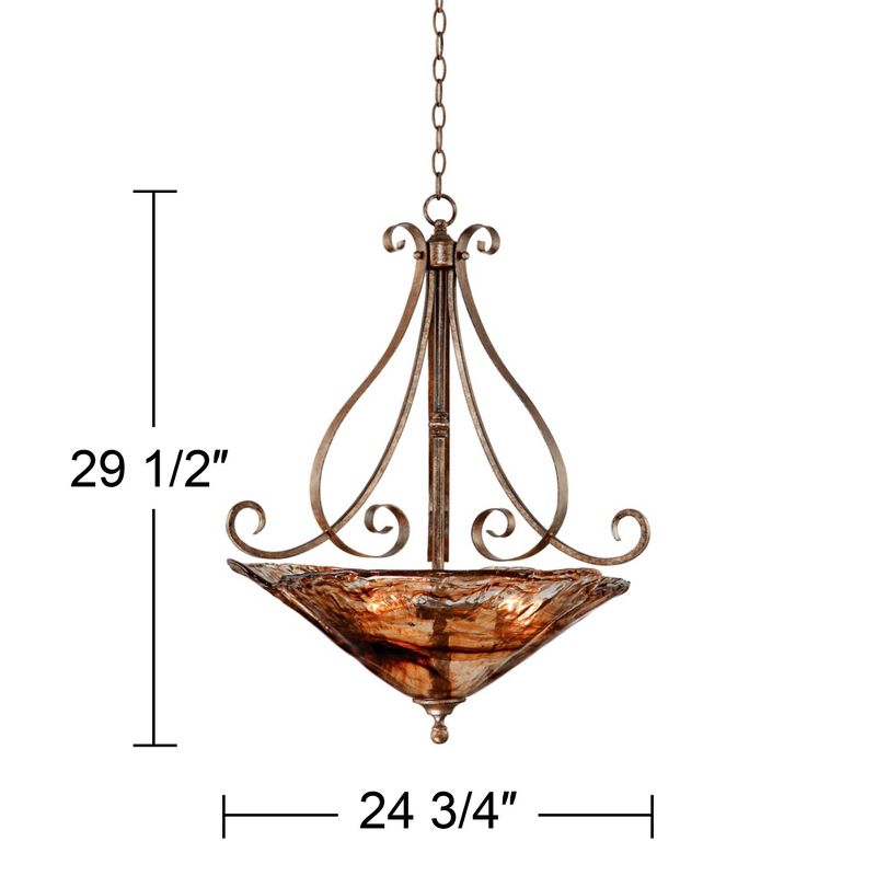 Franklin Iron Works Amber Scroll Golden Bronze Pendant Chandelier 24 3/4" Wide Rustic Art Glass Bowl 3-Light Fixture for Dining Room Kitchen Island, 4 of 8