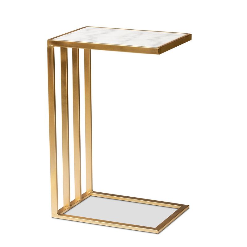 Parkin Metal C Shaped End Table with Marble Tabletop Gold - Baxton Studio, 1 of 11