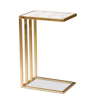 Parkin Metal C Shaped End Table with Marble Tabletop Gold - Baxton Studio