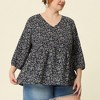 Agnes Orinda Women's Plus Size Floral V Neck 3/4 Lantern Sleeve Flowy Casual Babydoll Blouses - 2 of 4