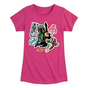 Girls' - Star Wars - Boba Fett Stickers Fitted Short Sleeve Graphic T-Shirt - 1 of 4