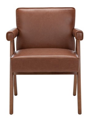 Contemporary Cognac Faux Leather Arm Chair with Walnut Finish