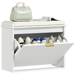 HOMCOM Shoe Bench with Padded Seat Cushion and Flip-Drawer, Entryway Bench - 1 of 4