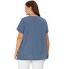 Agnes Orinda Women's Plus Size Casual V Neck Lounge Around Short Sleeve Solid Chambray Blouses - 4 of 4
