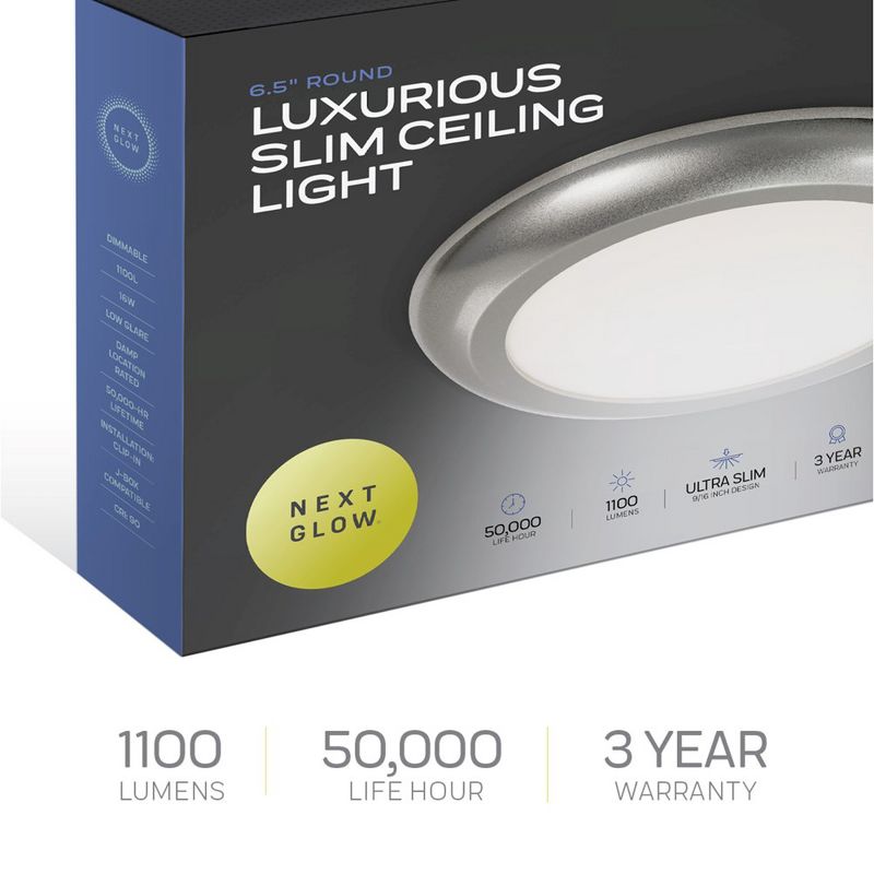 Next Glow Ultra Slim 6.5" LED Ceiling Light Fixture, 3000K Round Flush Mount Light, 3 of 11