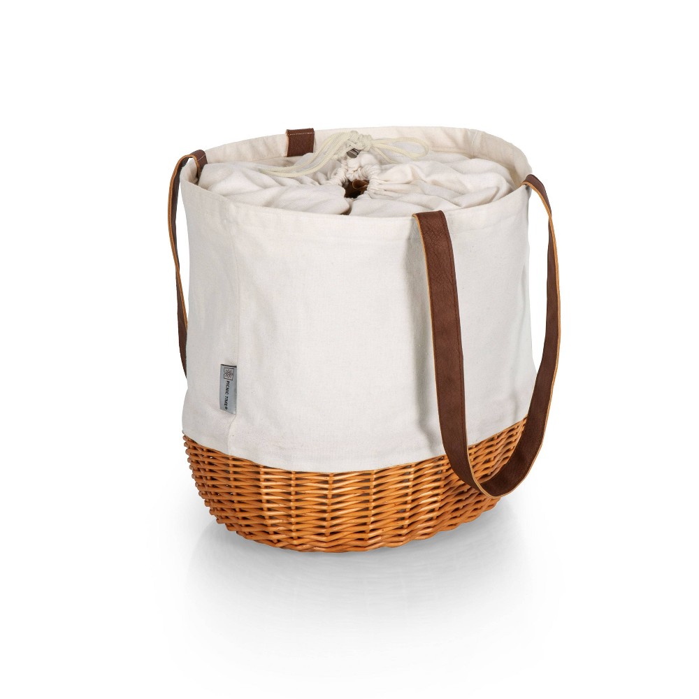 Photos - Serving Pieces Picnic Time Coronado Canvas & Willow Basket Tote: Wicker Picnic Bag with Handles, Solid Beige, Drawstring Closure