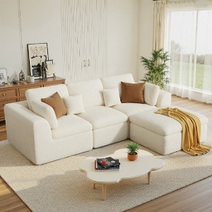 115'' Chenille Boneless L-Shape 3-Seater Modular Sectional Sofas with Convertible Ottoman - 1 of 4