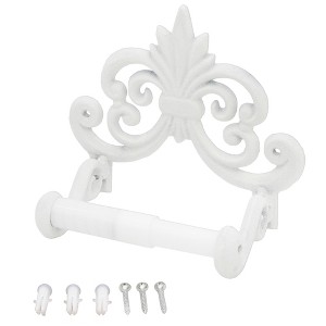 AuldHome Design White Farmhouse Cast Iron Toilet Paper Holder; Wall Mount Vintage Decor Fleur de Lis TP Hanger - 1 of 4