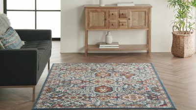 Hand-Knotted Denim Floral Synthetic 4' x 6' Easy-Care Rug