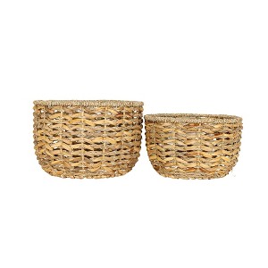 Set of 2 Hand Woven Baskets Natural Water Hyacinth, Seagrass & Rope by Foreside Home & Garden - 1 of 4