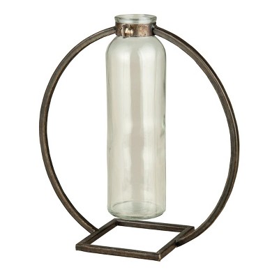 Glass Bud Vase in Rustic Metal Stand - Foreside Home & Garden