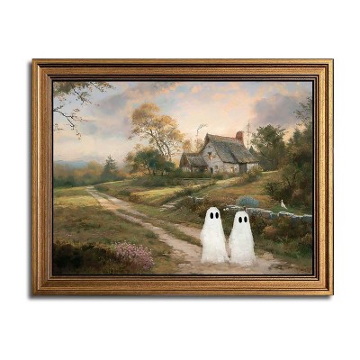 9.5x12 Inch Vintage Gold Framed Ghost Canvas Print Framed Wall Art - BRINJOY Rustic Retro Holiday Decor
