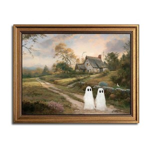 9.5x12 Inch Vintage Gold Framed Ghost Canvas Print Framed Wall Art - BRINJOY Rustic Retro Holiday Decor - 1 of 4