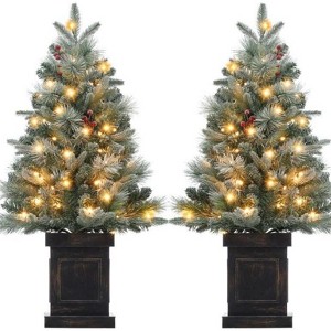 3FT Pre-Lit Artificial Christmas Tree,Tabletop Christmas Tree with Pine Cones - 1 of 4