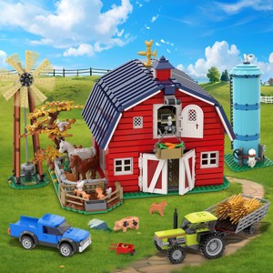1405PCS Western Farm Barn Building Set with Interactive Windmill, Tractor &  Animal Playset for Ages 8+ : Target