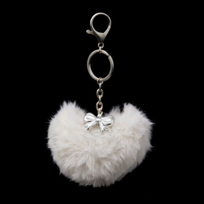 Alilang Plush Heart Keychain with Metal Clip and Bow Charm for Bags Backpacks Purses - White — фото 2