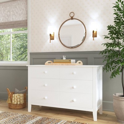 White Pine Wood Double Dresser with Six Drawers